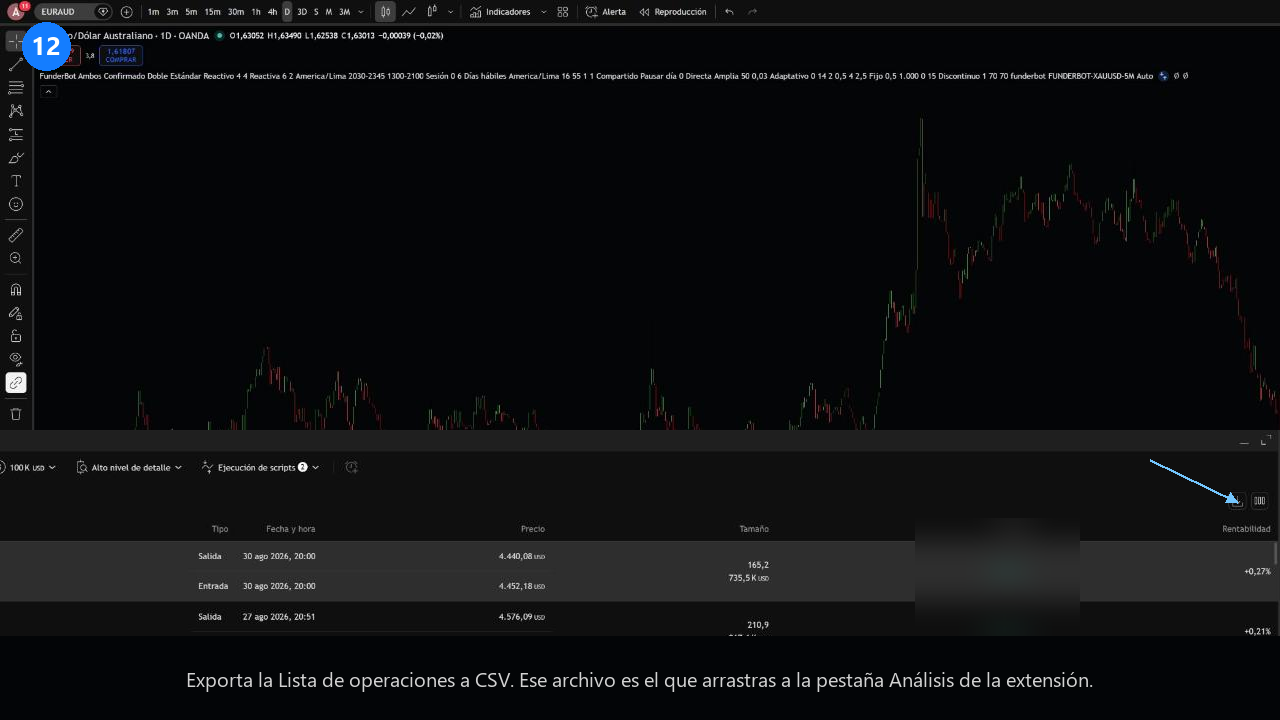 Botón de exportar la Lista de operaciones en el Strategy Tester